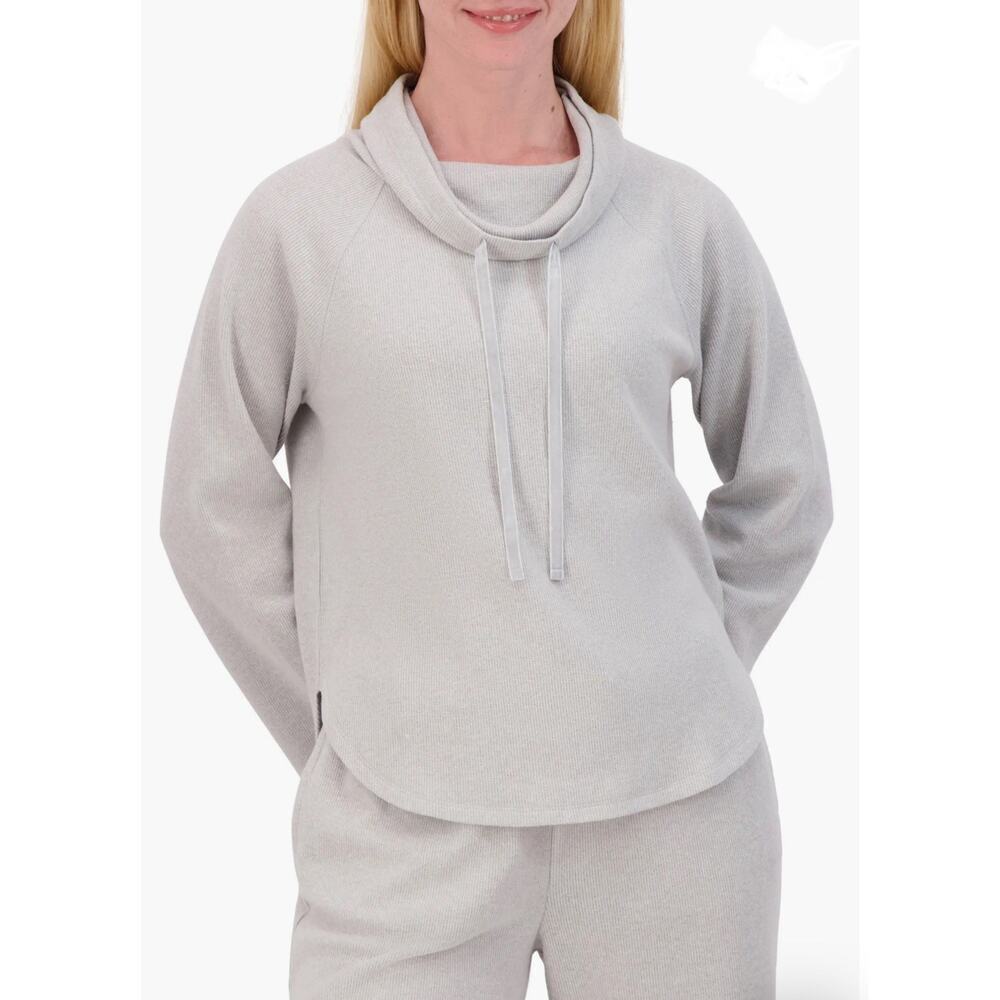 Lucky Brand Women’s Funnel Neck Long Sleeve Waffle Knit Top Heather Grey Small